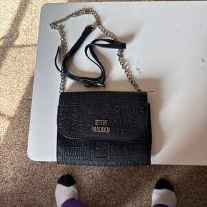 Steve Madden BCOAL Logo Embossed Flap Crossbody Bag with Chain Strap